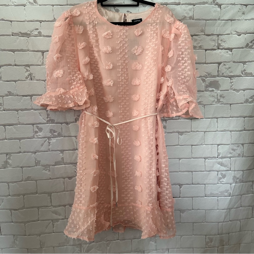 boohoo Dobby Mesh Ruffle Smock Party Dress Size 22
